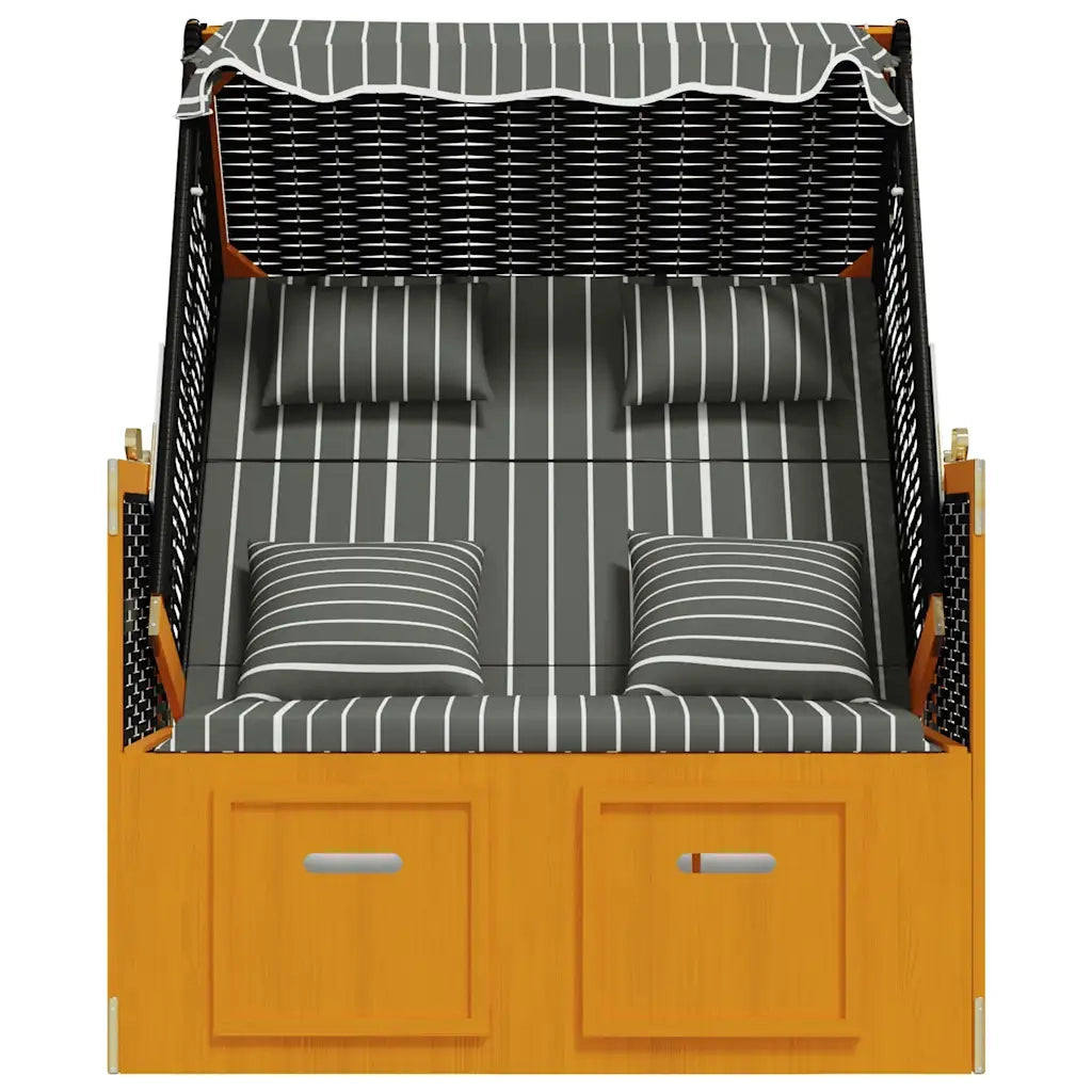 Strandkorb con Cuscini Polyrattan Legno Massello Nero e Grigio CFW9861064