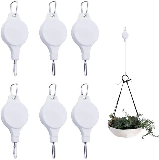Pacchetto da 6 pezzi di ganci adattabili per appendiabiti e appendi piante - Sistema di rullo telescopico con becco per soffitto, sistema di rullo per balcone, giardino, serre