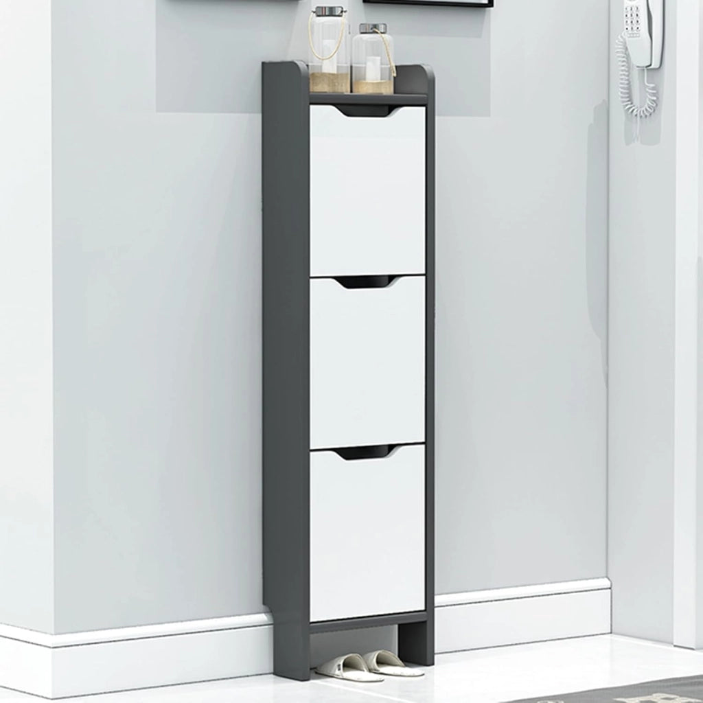 scarpiera Scarpiera in Noce+Bianco con Ante e scarpiera Sottile con Secchiello Ribaltabile autoportante per Ingresso e scarpiera Stretta da 40 cm/16 Pollici