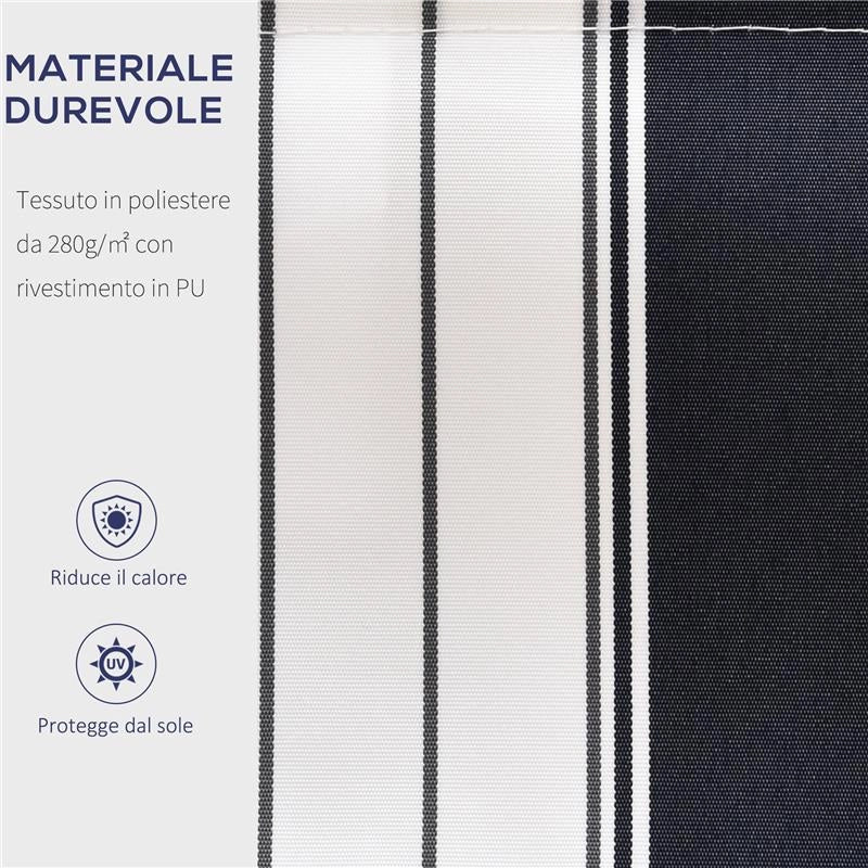 TENDA DA SOLE AVVOLGIBILE A PARETE MANUALE 2.5 X 2 MT RIGHE BLU E BIANCHE
