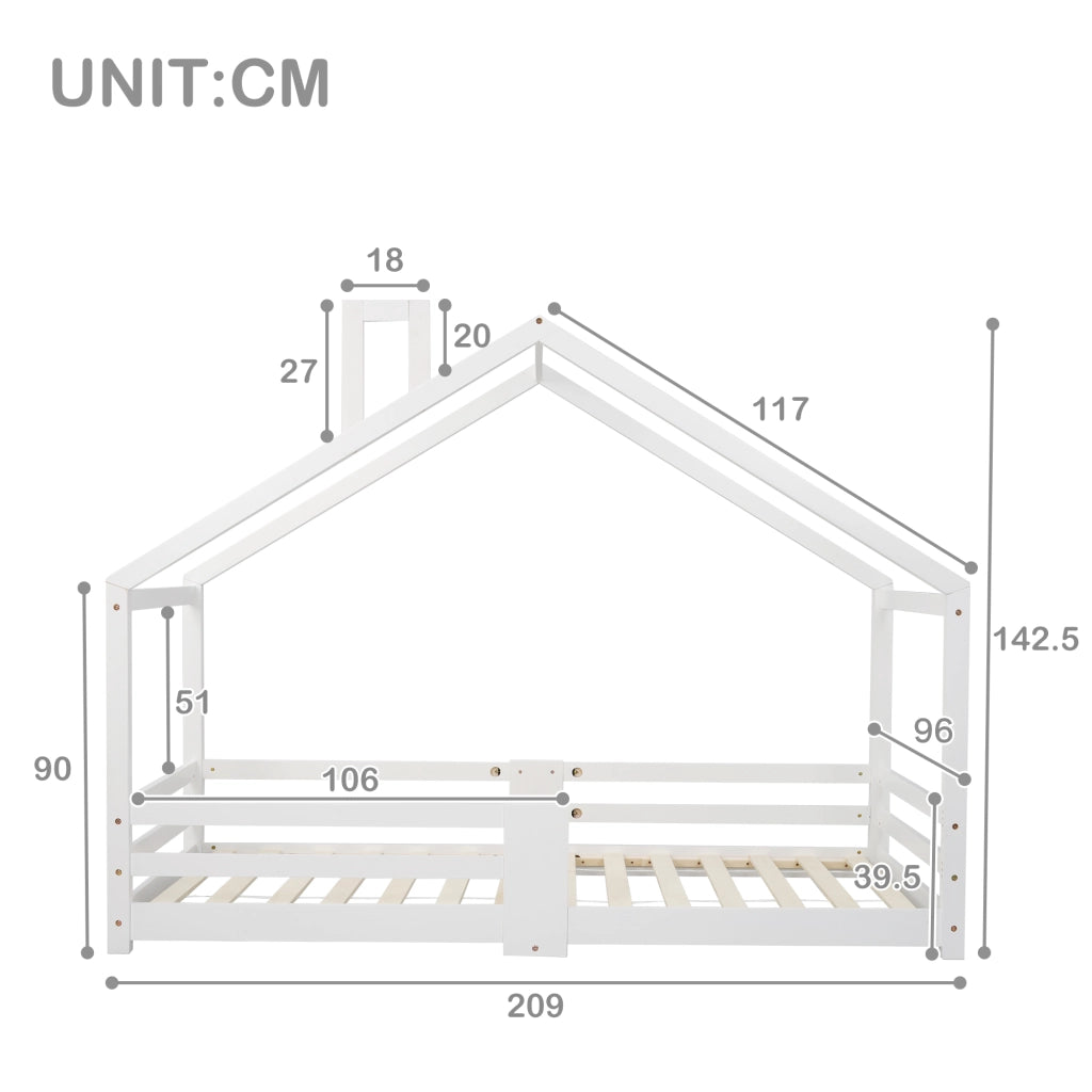 LETTO a Casetta per Bambini 90x200 cm Legno Massello Bianco