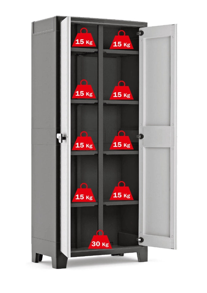 Armadio da esterno Oshawa, Mobile outdoor, Mobiletto giardino multiuso, Contenitore per balcone o garage, Made in Italy, 80x44 h182 cm, Grigio