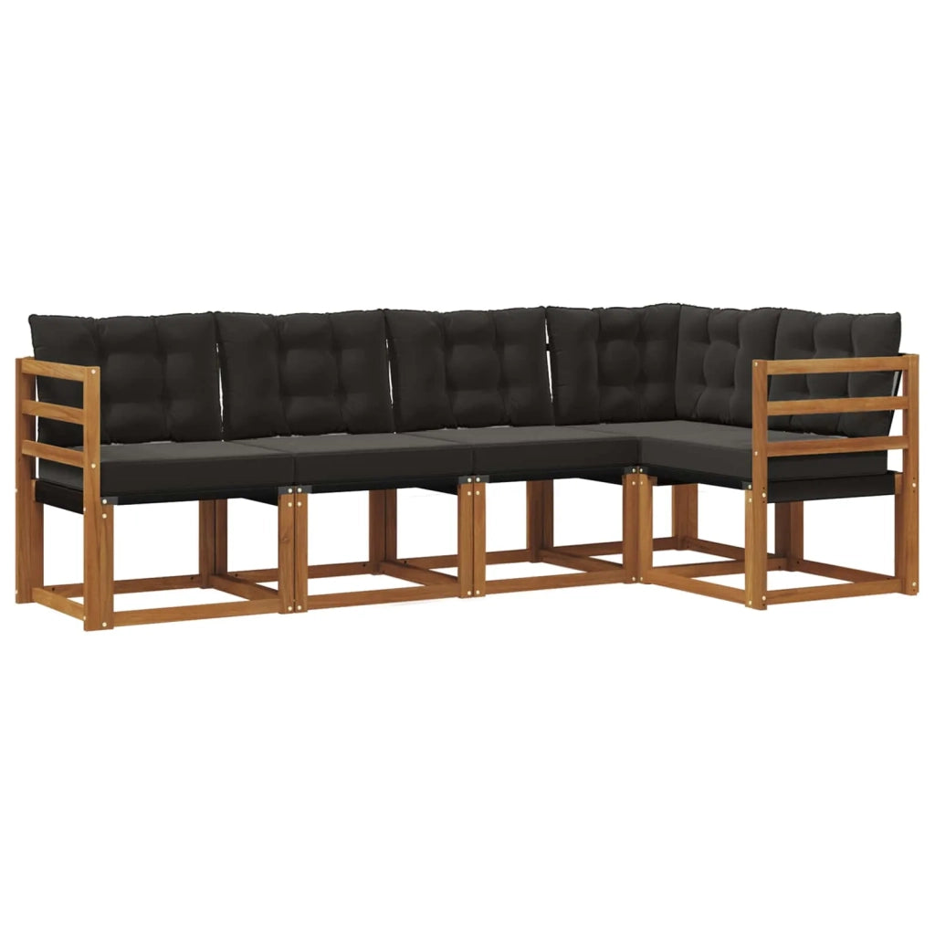 Set di divani da esterno con cuscino 5 pcs Naturale e Nero