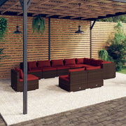 Set Divani da Giardino 10 pz con Cuscini in Polyrattan Marrone 3102595