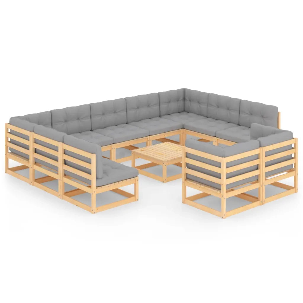 Set Divani Giardino 12 pz con Cuscini in Legno Massello di Pino 3077269