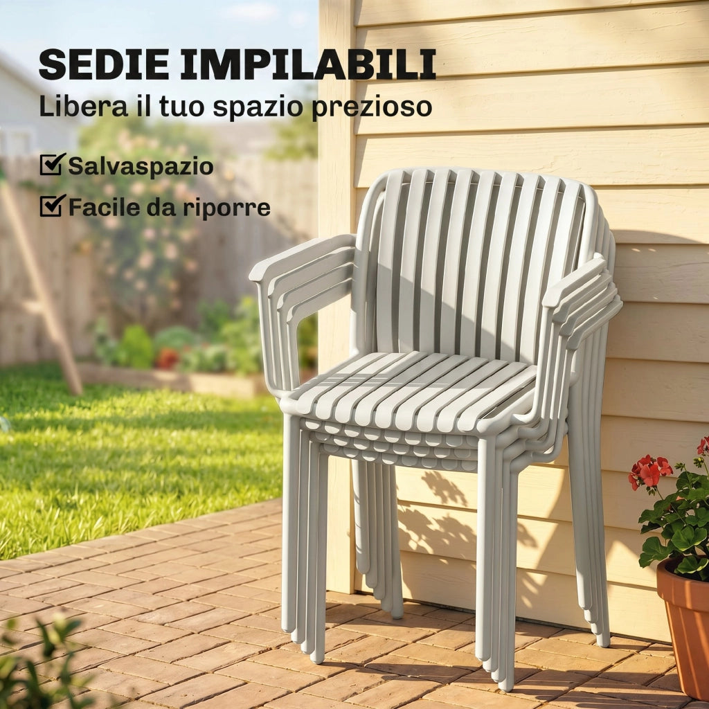 Set di Sedie da Giardino Impilabili con Braccioli ¨C zephmum ¨C Grigio, Plastica