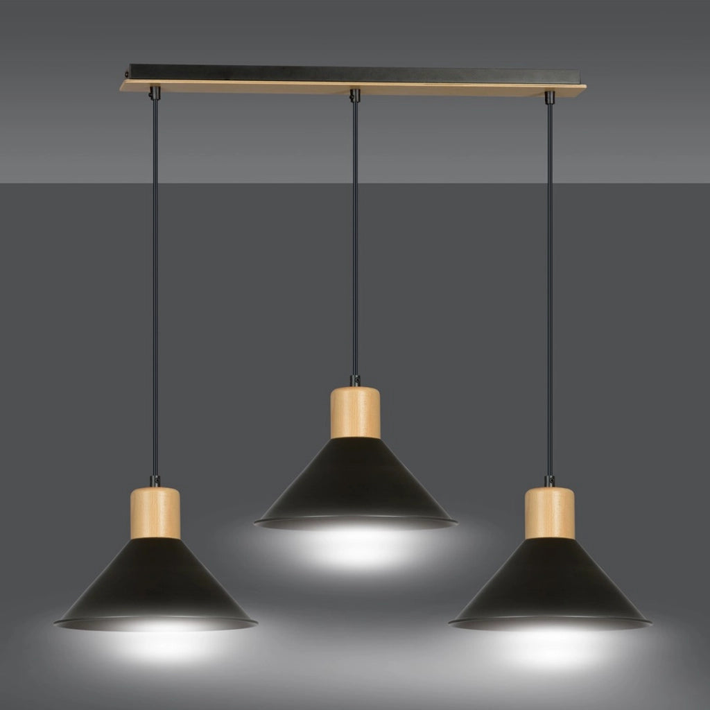 Lampada a sospensione ROWEN in acciaio nero e legno