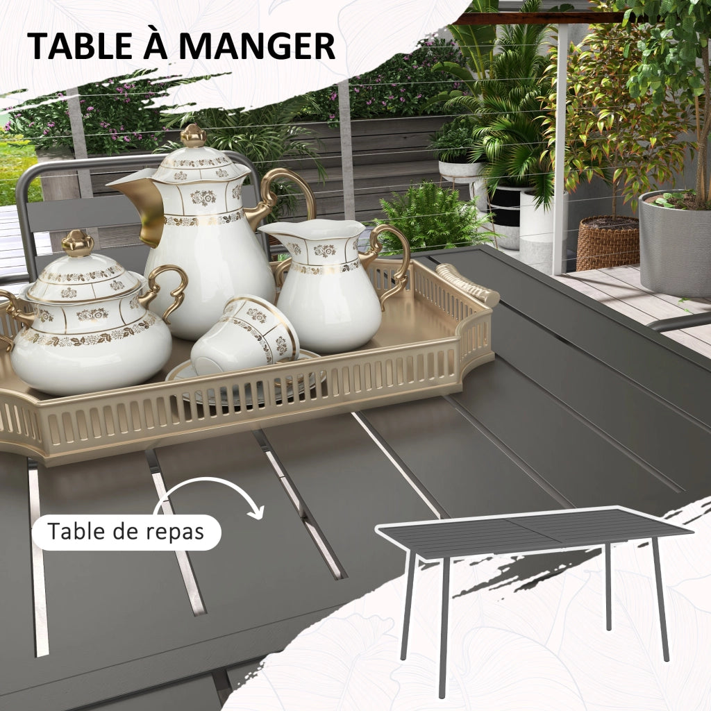 Set giardino 7 pezzi con tavolo e 6 sedie impilabili ¨C zephmum ¨C acciaio grigio scuro