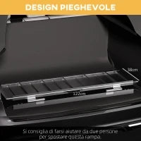 Rampa per Sedia a Rotelle Pieghevole in Alluminio con Deflettori e Adesivi, 122x73.6x5.1 cm, Nero