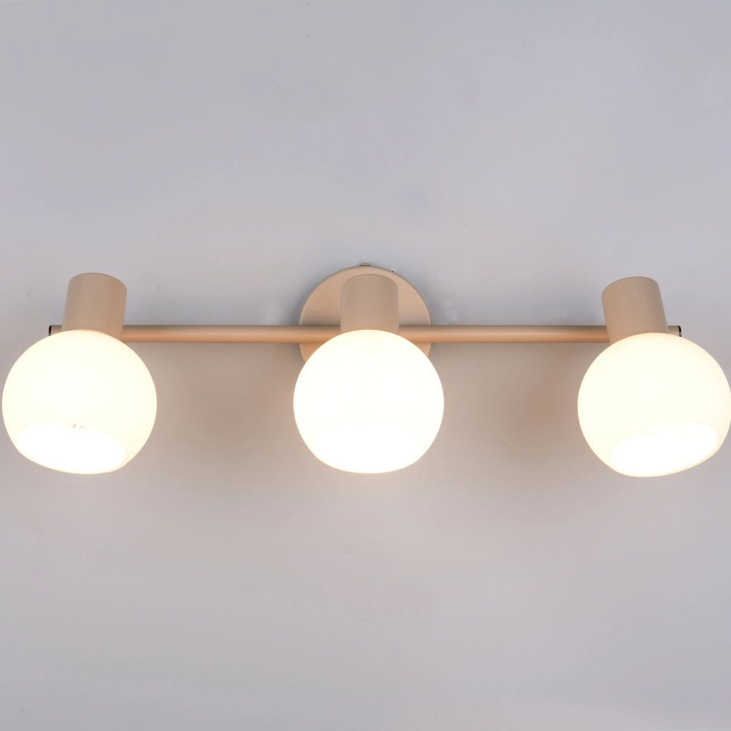 BARRA 3 SPOT E14 BOBA 45CM BEIGE/VETRI BIANCHI