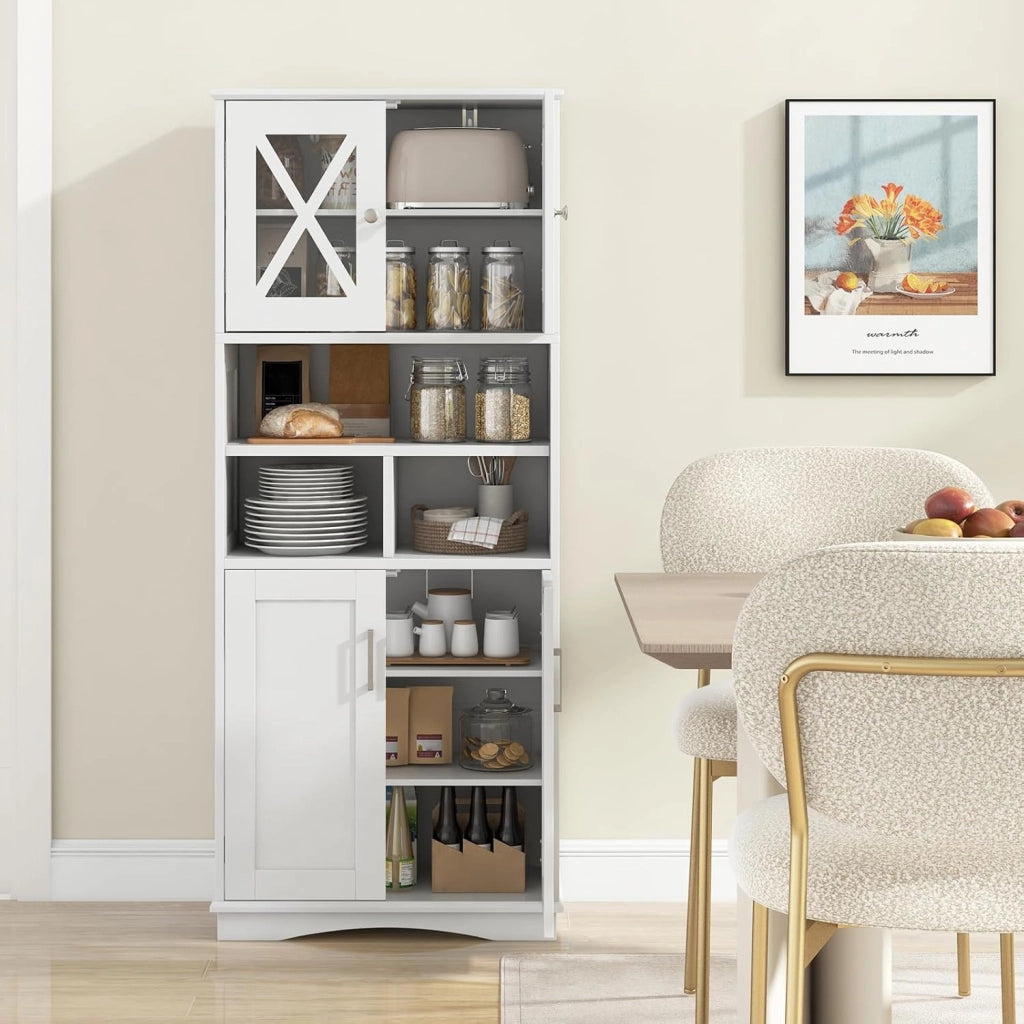 Mobile Bagno, Armadietto Salvaspazio con Porte in Acrilico, Ripiani Regolabili e Ampio Scomparto, Armadio da Terra in Legno per Soggiorno, Camera da Letto, Salotto e Cucina (Bianco)
