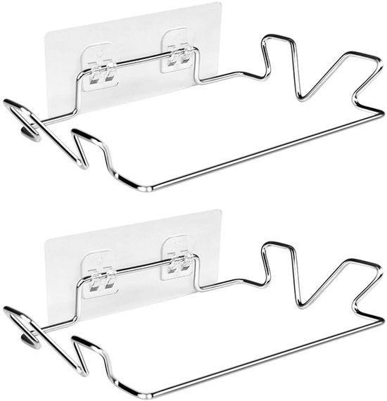 Contenitore rifiuti a parete 2 pezzi - Supporto muro - Acciaio inossidabile - Resistente alle abrasioni - Inclusi adesivi per parete - Dimensioni 14 x 18,5 x 4 cm - Contenitore per sacchi della spazzatura