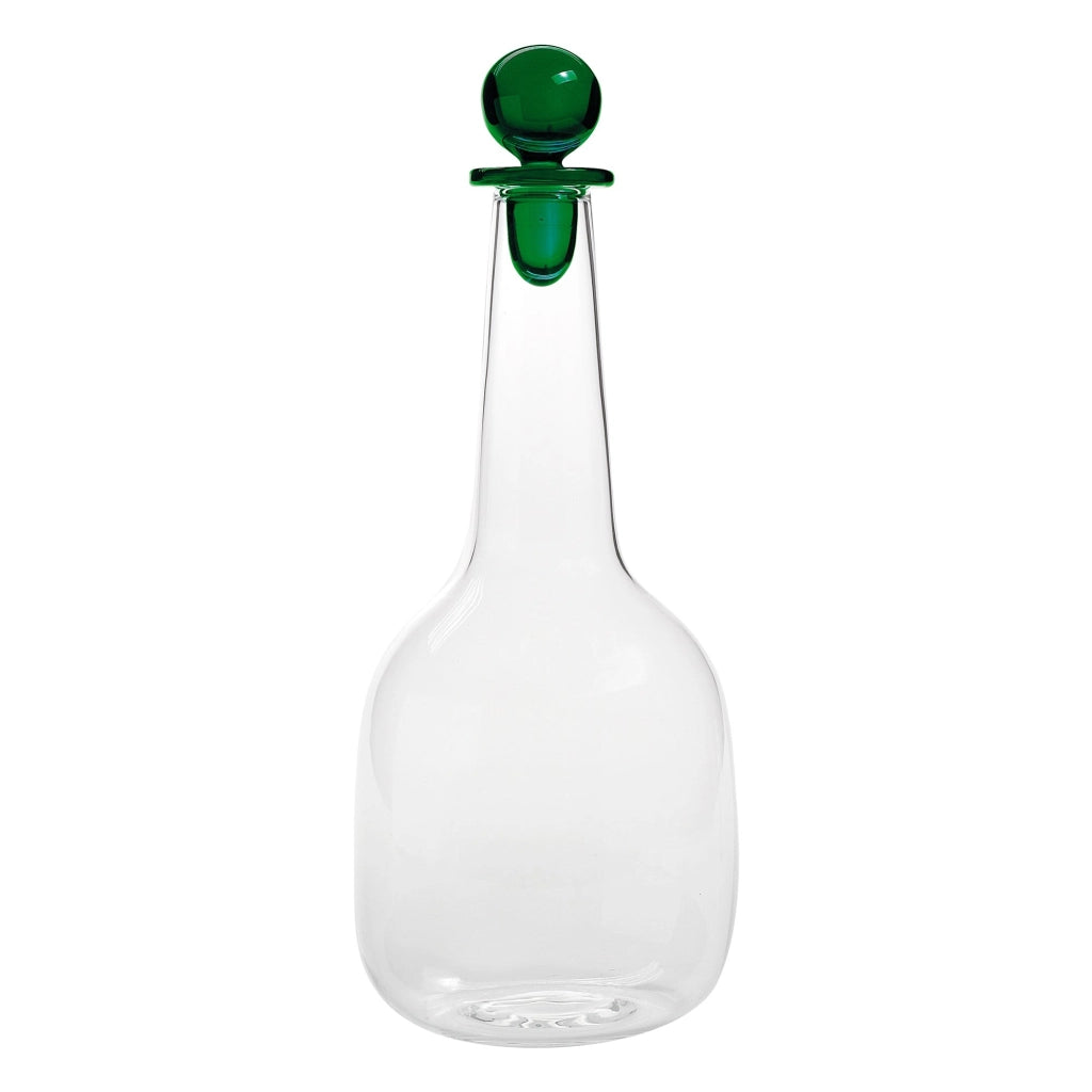 Zafferano bottiglia collezione Bilia in vetro borosilicato verde realizzata a mano, design minimalista elegante per la tavola, ideale per bevande