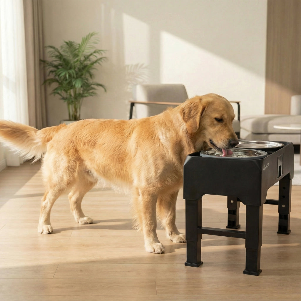 Ciotola per Cane Regolabile in Altezza con 2 Ciotole in Acciaio Inox ¨C zephmum ¨C Nero