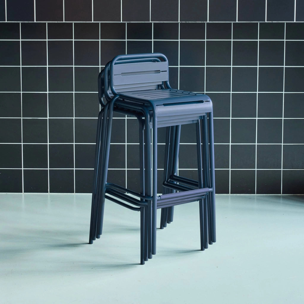 set 4 sedie alte bistrot in acciaio, blu navy