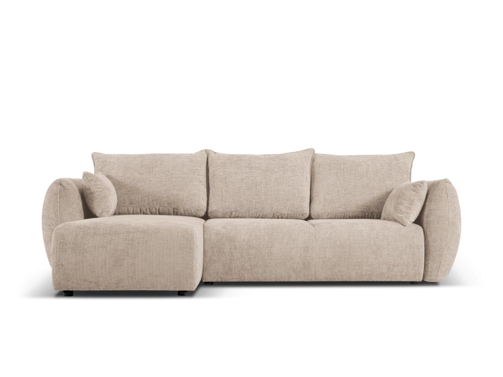 Cosmopolitan Design - Divano convertibile angolare sinistro con contenitore "Matera" 4 posti in ciniglia beige 