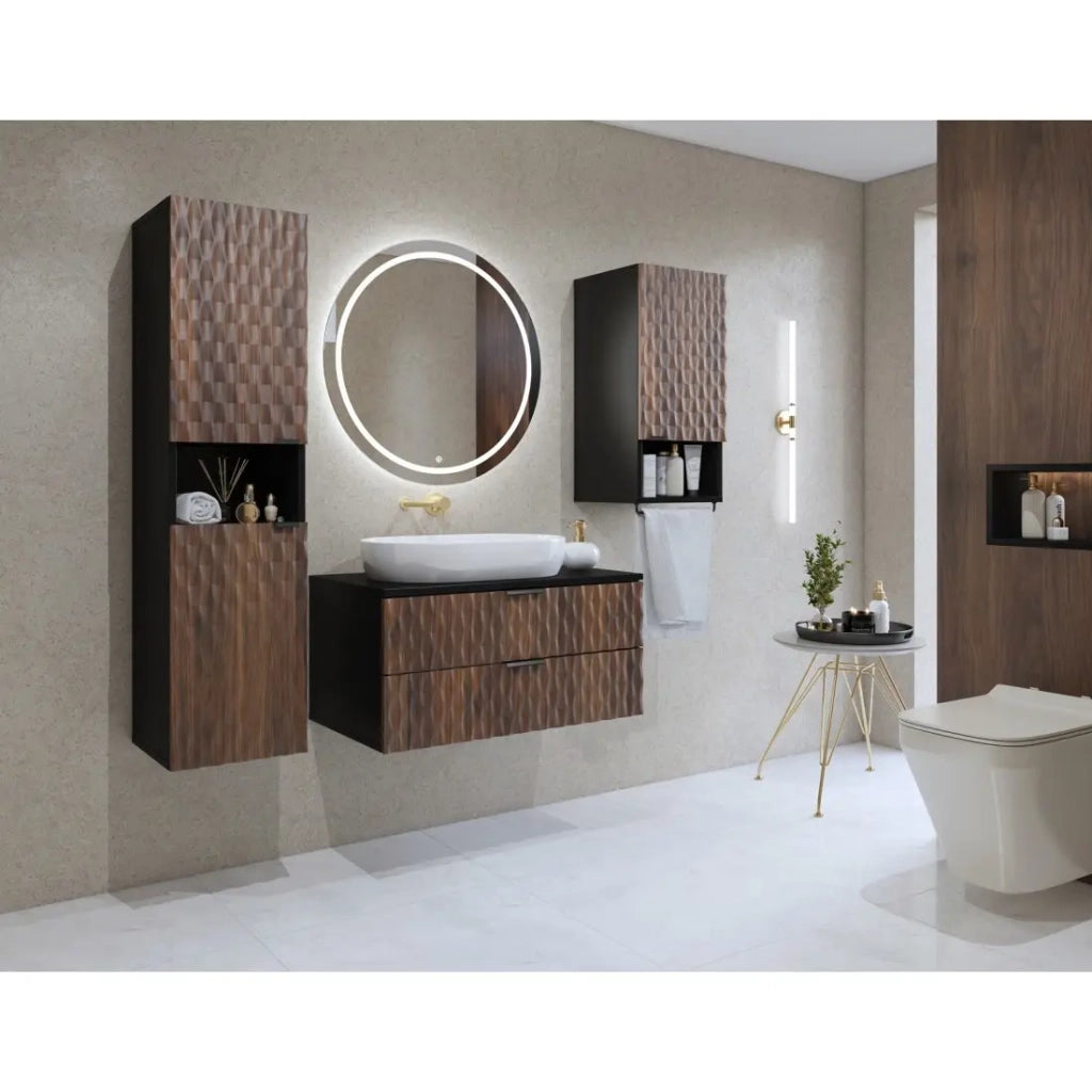 Set di 3 mobili da bagno KING – Rovere scuro e nero - 80 cm