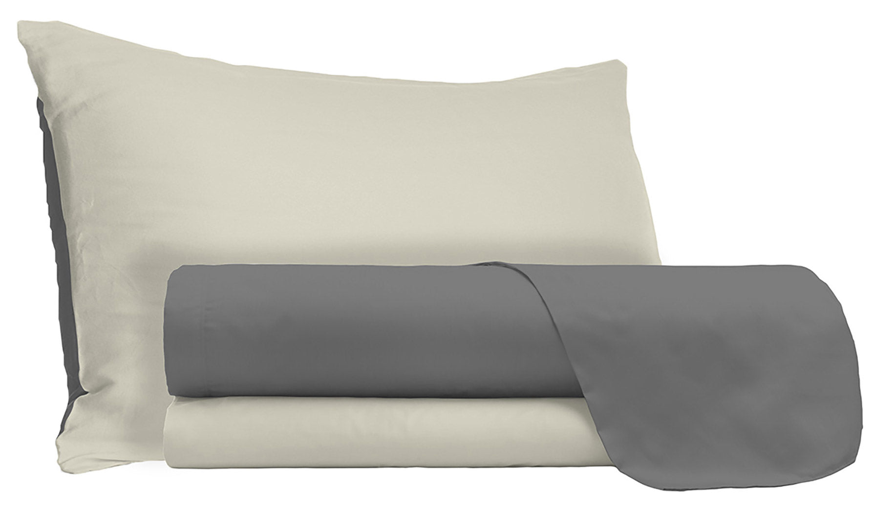 Set Lenzuola 1 Piazza e Mezzo Sopra Sotto e Federe Doubleface Fumo/Panna