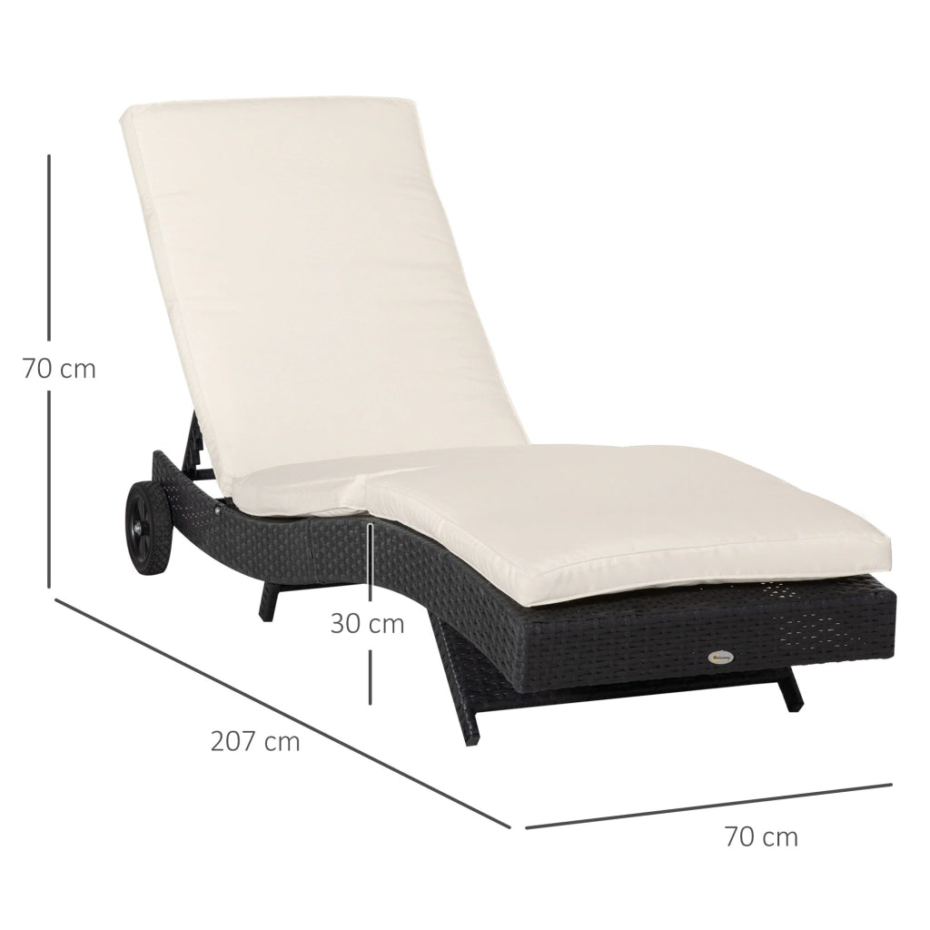 Lettino Prendisole da Giardino con Schienale Regolabile e Cuscino 207x70x70 cm in Rattan PE Nero