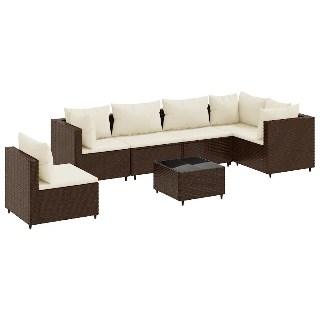 Set Divani da Giardino 7 pz con Cuscini in Polyrattan Marrone