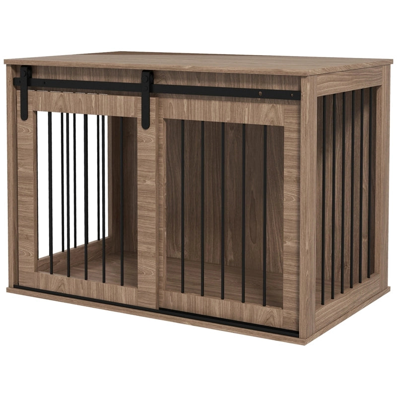 Gabbia per cani con piano d’appoggio, effetto legno noce, struttura in acciaio, 98 x 58 x 61 cm