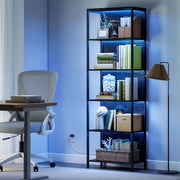 Libreria nera a 5 ripiani con LED a 7 colori, 60 x 30 x 179 cm