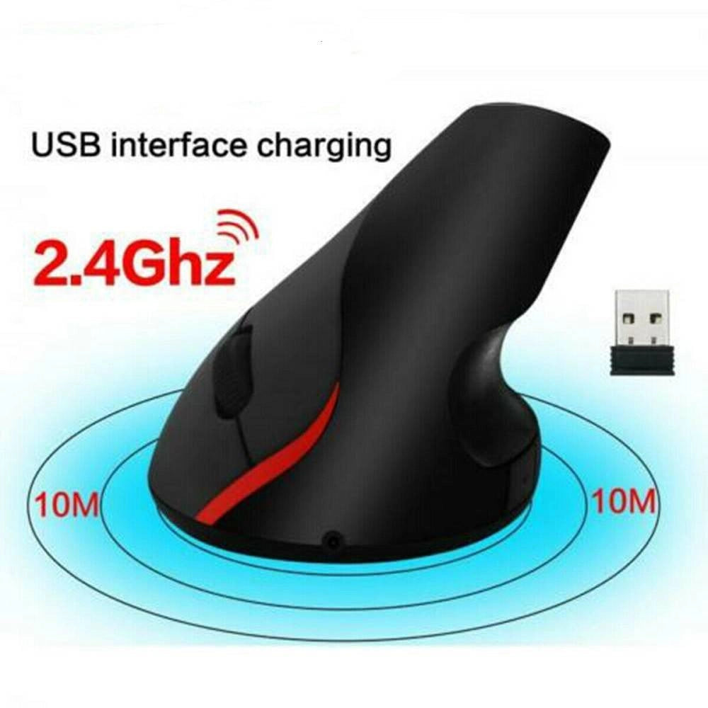 Trade Shop - Mouse Verticale Wireless Ergonomico Polso Gomito Tennista Tunnel Carpale 6 Tasti -
