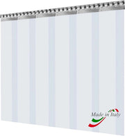 Porta Industriale a Strisce Flessibili in PVC Trasparente 3m x 2m | Ottimo Isolamento Termico | Profilo e Piastre in Acciaio Inox