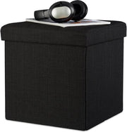 Cuscino pieghevole con contenitore di stoffa 38 x 38 x 38 cm quadrato - coperchio rimovibile - sgabello per piedi nero