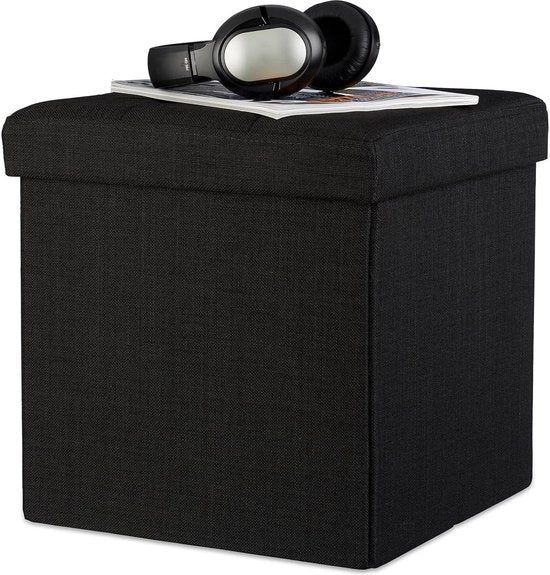 Cuscino pieghevole con contenitore di stoffa 38 x 38 x 38 cm quadrato - coperchio rimovibile - sgabello per piedi nero