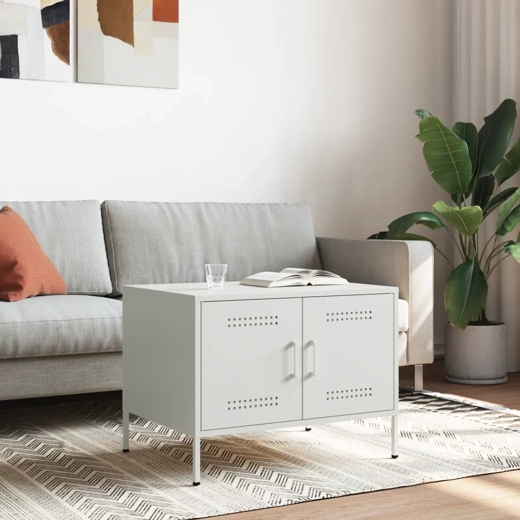Tavolino da Salotto Bianco 68x50x50,5 cm in Acciaio 843035
