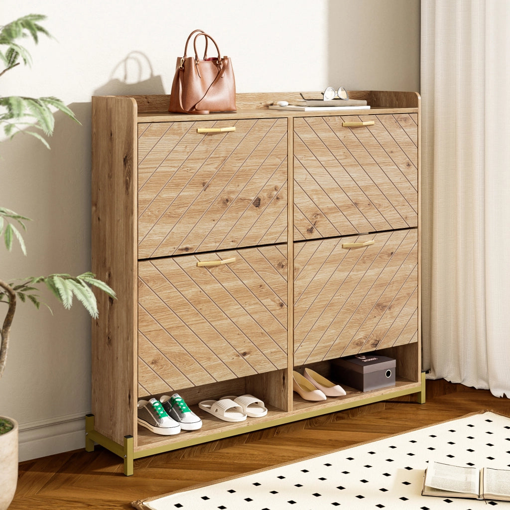 Scarpiera a Ribalta con 4 Ante e Piedini in Metallo; Stile Moderno; Ingresso; in MDF; Effetto Legno; 108;5×24×100 cm