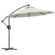 Ombrellone a Braccio a 8 Stecche con Base a Croce, in Alluminio, Metallo e Poliestere, Ø3x2.6 m, Crema