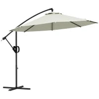 Ombrellone a Braccio a 8 Stecche con Base a Croce, in Alluminio, Metallo e Poliestere, Ø3x2.6 m, Crema