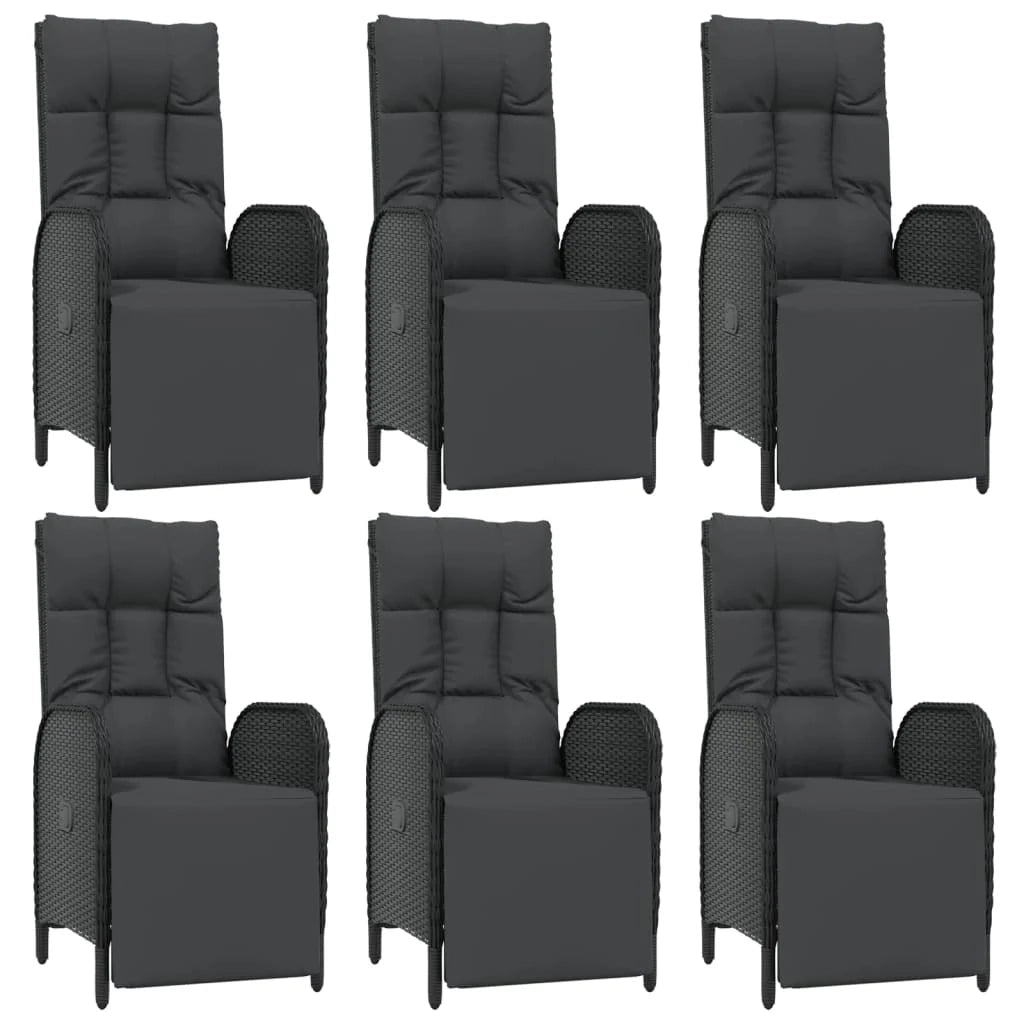 Set da pranzo da esterno in vimini di resina nera da 7 pezzi con cuscini inclusi mobili da giardino e cuscini (02_0014472)