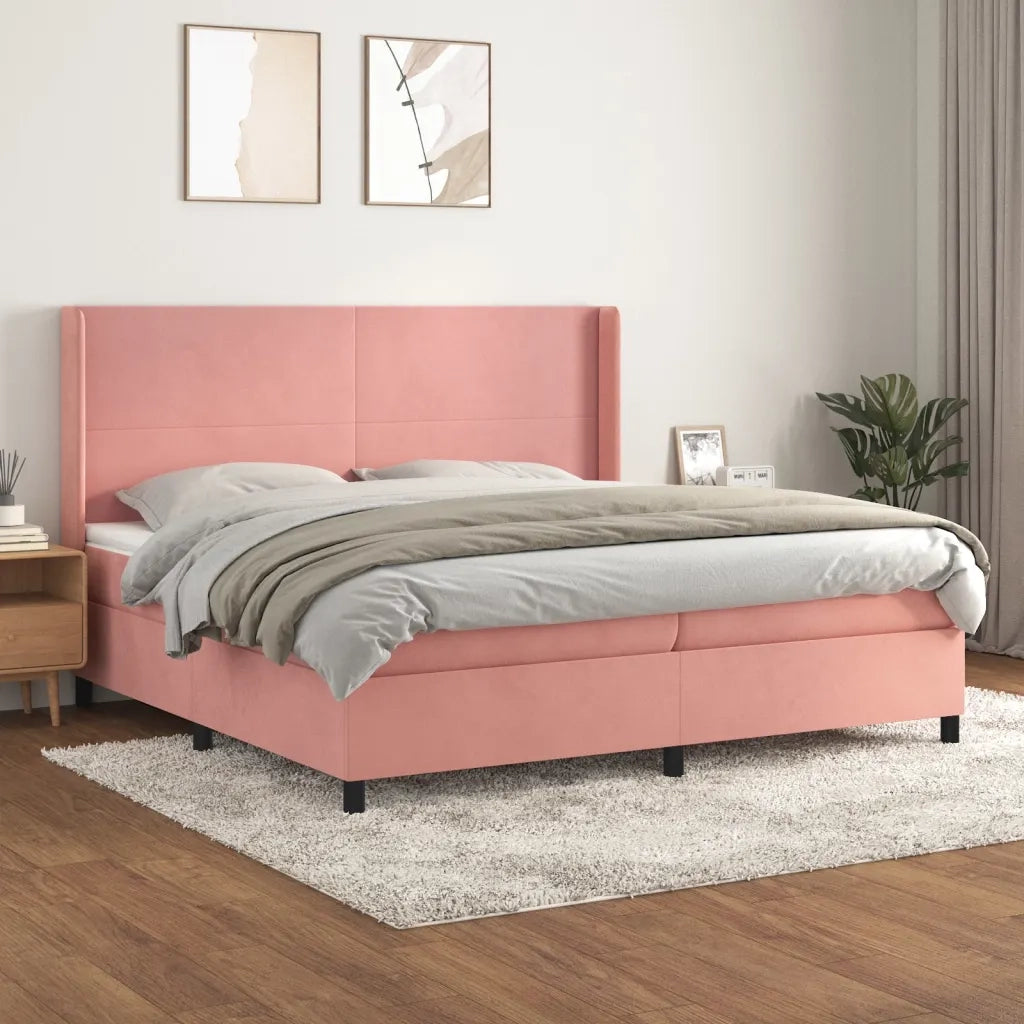 Giroletto a Molle con Materasso Rosa 200x200 cm in Velluto 3132584