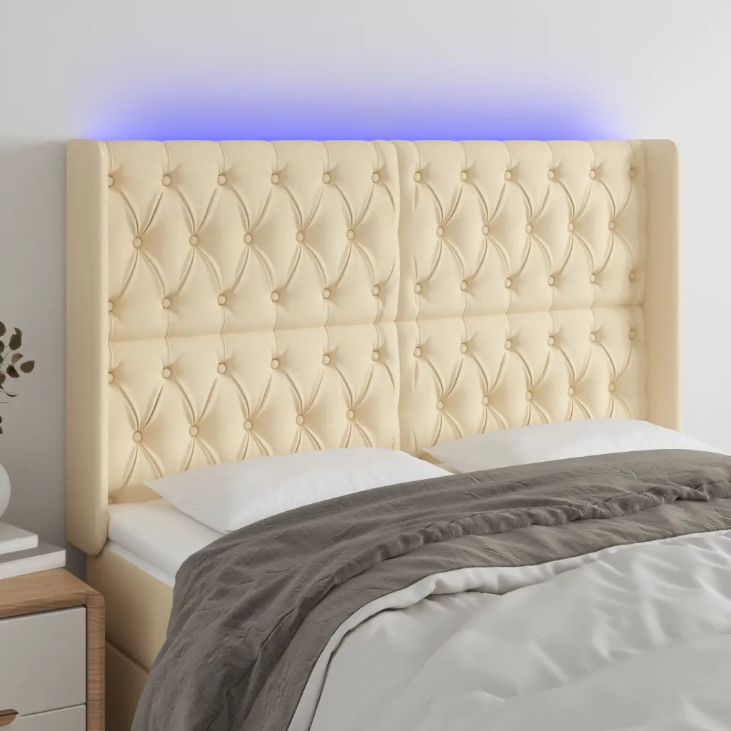 Testiera a LED-Testata con LED Crema 147x16x118/128 cm in Tessuto 383677