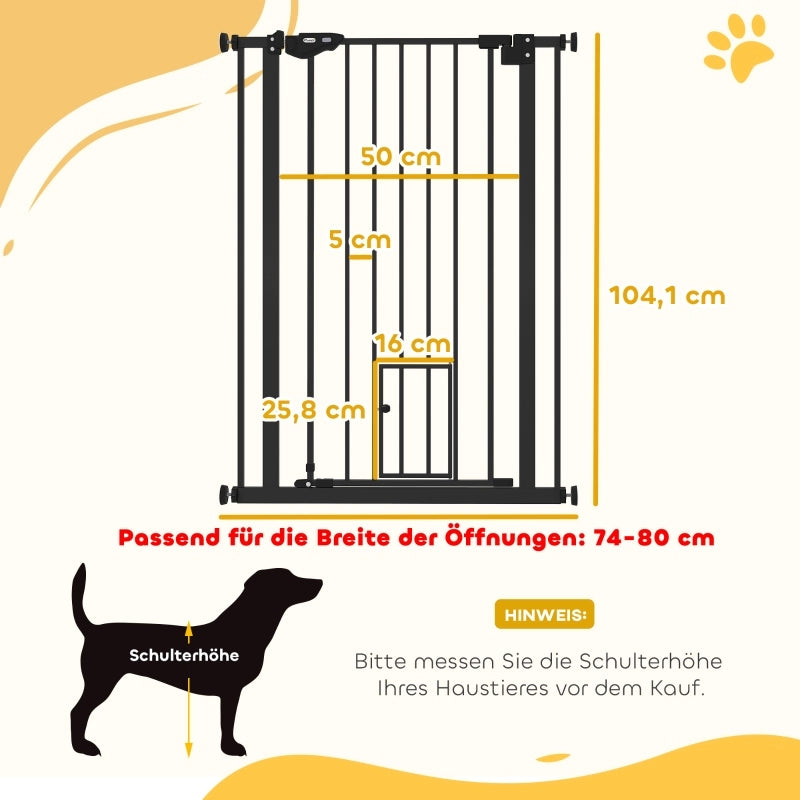 CANCELLO DI SICUREZZA PER ANIMALI 104 cm Acciaio Nero per aperture 74-80 cm
