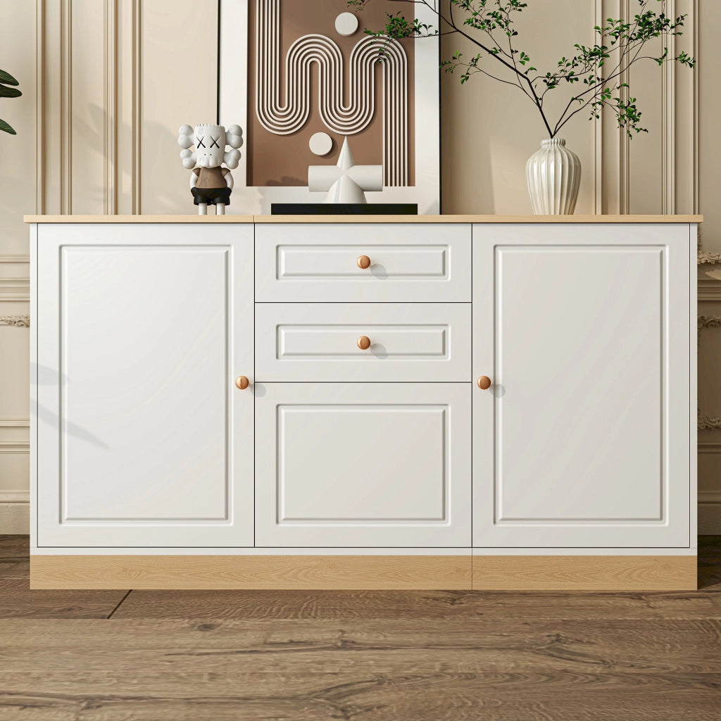 OKWISH Credenza Contenitore con 3 Ante, 2 Cassetti e Ripiani Regolabili, per Soggiorno e Sala da Pranzo, 135,5×39×76 cm