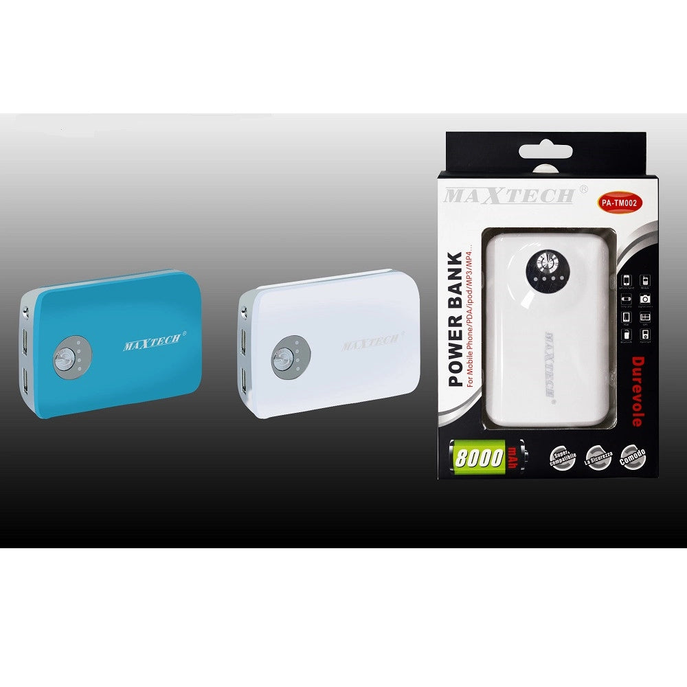 Trade Shop - Maxtech Power Bank Batteria 8000mah Ricarica Smartphone Ipod Mp3 Mp4 2usb Pa-tm002 -