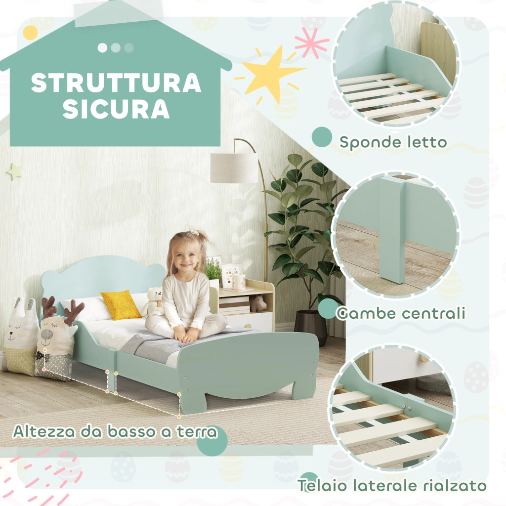 Letto per Bambini con Testiera e Pediera a Orso ¨C Zephmum ¨C Legno 143.5x80x55 cm Verde