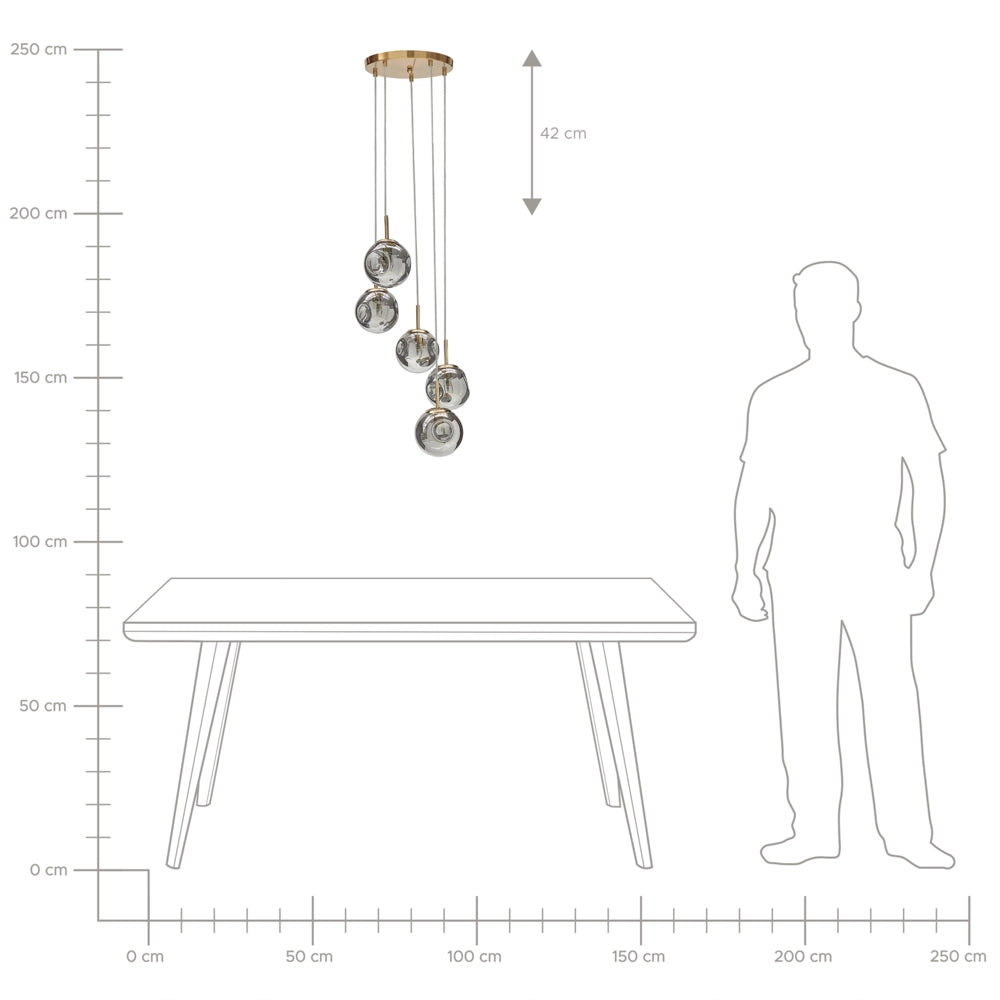 Plafoniera in vetro trasparente e ottone con 5 luci 119 cm soggiorno stile moderno contemporaneo