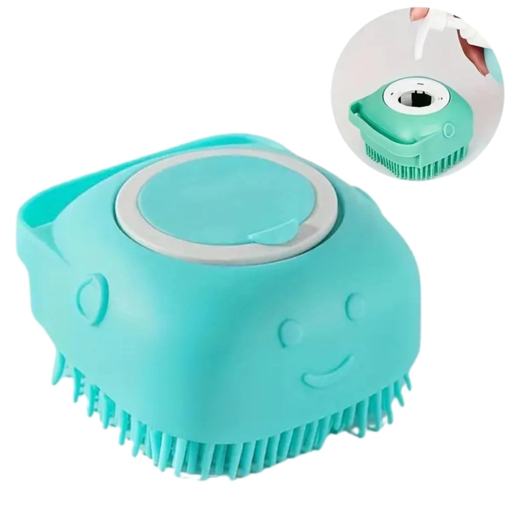 Spazzola per lavaggio cani, spazzola da bagno per cani in silicone Morbida, Spazzola per shampoo (Blu)