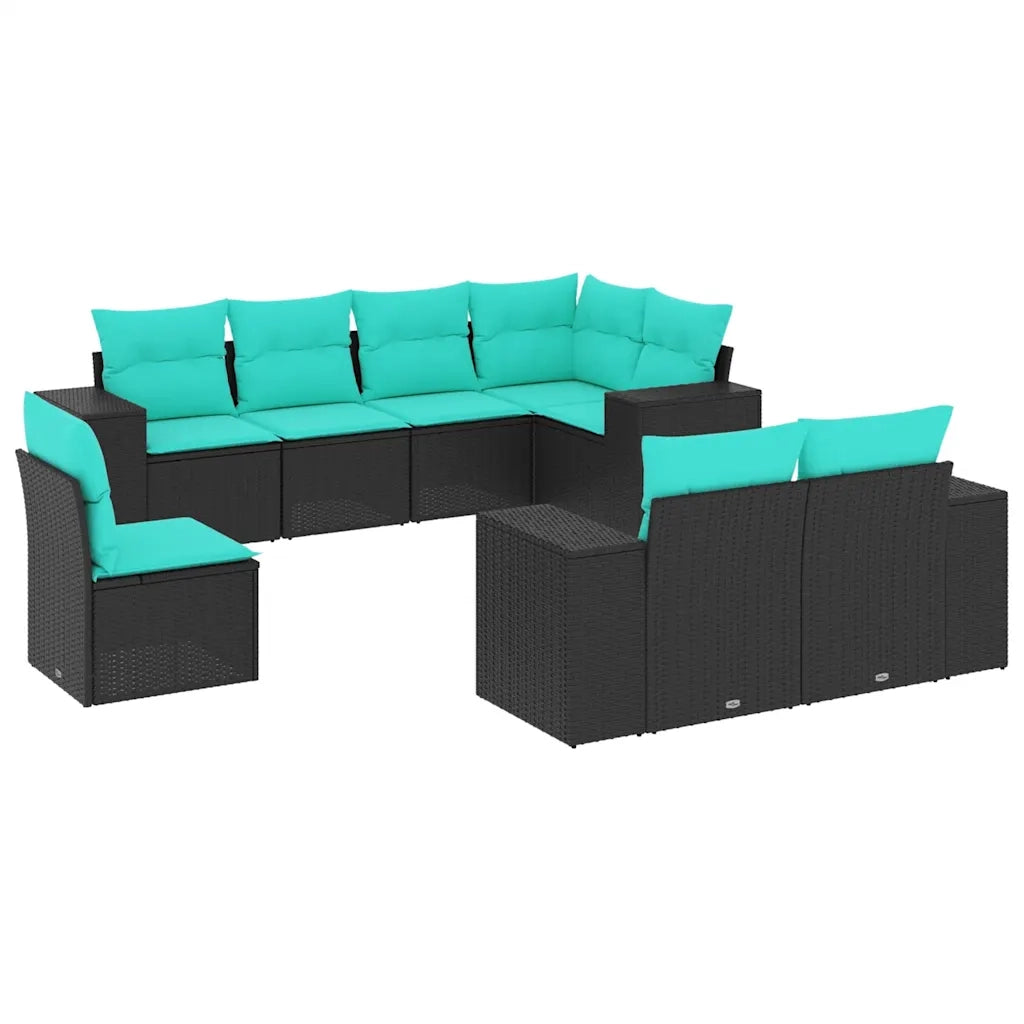 Set Divani da Giardino 8 pz con Cuscini Nero in Polyrattan 3222836
