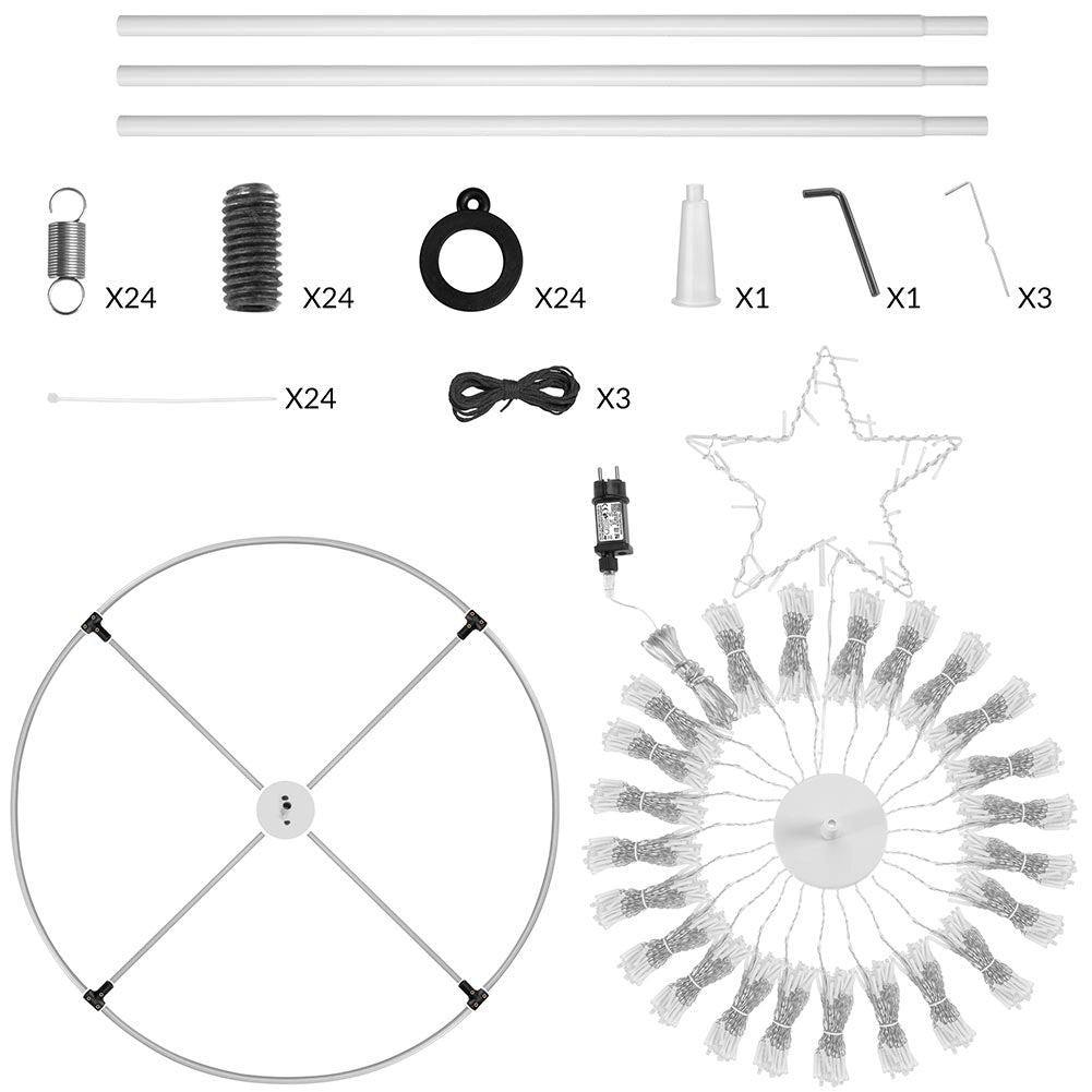 Albero Natale Luminoso 340 cm Bianco Freddo 991 Led Decorazione Metallo Esterno