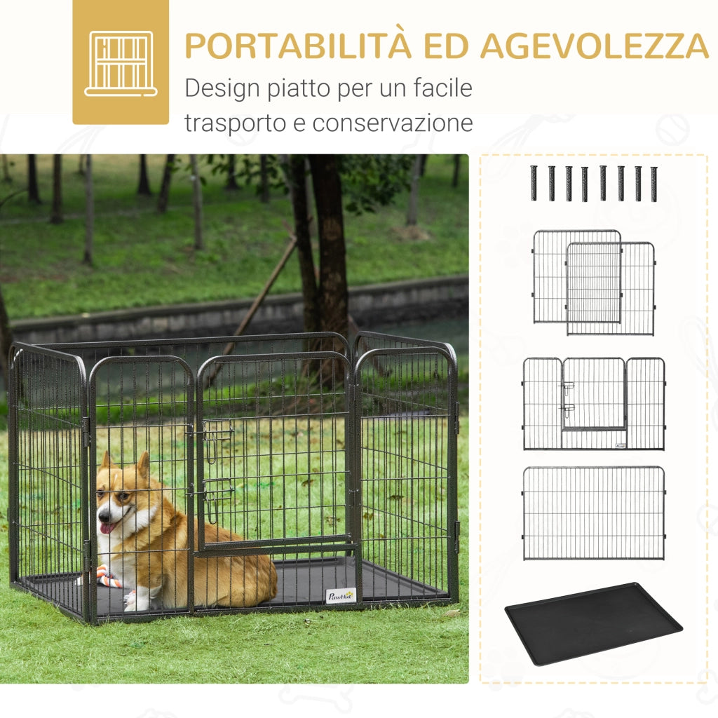 Box per Cani in Metallo con Porta e Vassoio ¨C zephmum ¨C Grigio 109x74x71cm