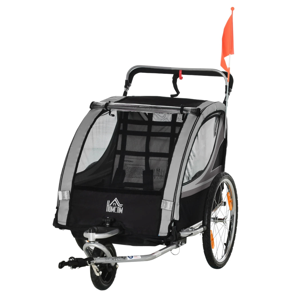 Carrello per bambini, passeggino, con freni, pieghevole, per 2 bambini ¨C zephmum ¨C Grigio/Nero