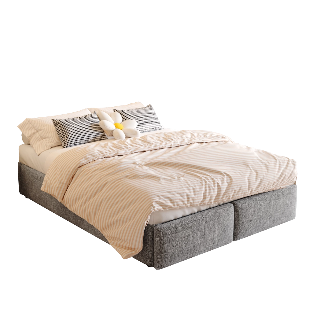letto imbottito tessuto lino e cotone grigio 140 x 200 cm