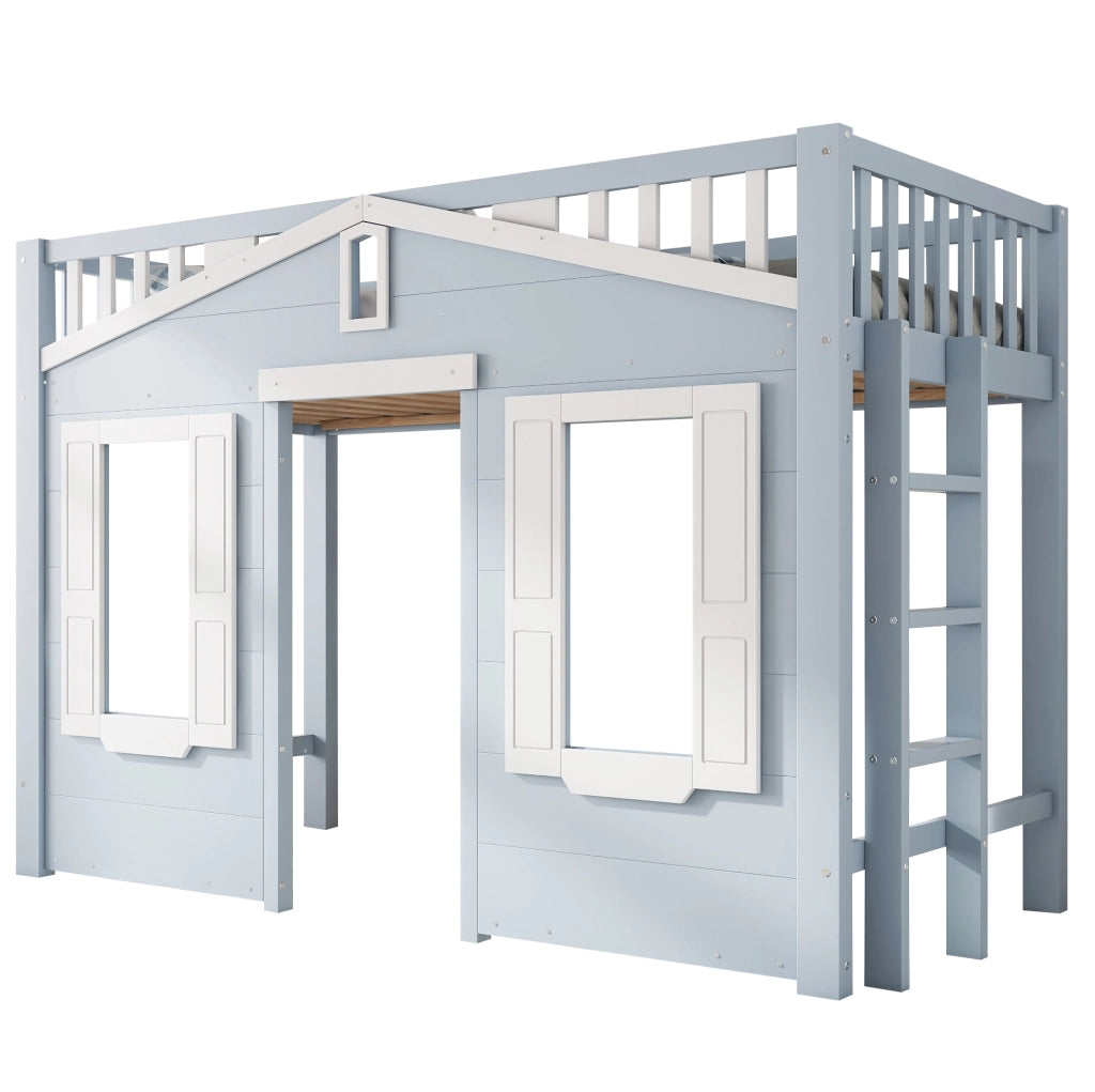 Letto a soppalco per bambini blu 90x200 cm