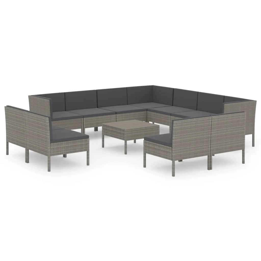 Set di mobili da giardino mobili da esterno 12 pezzi con cuscini resina intrecciata grigia 02_0015642